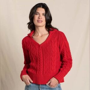 Toad & Co | Bianca Cable Knit Organic Cotton V-Neck Sweater| Red  | W Sz. M